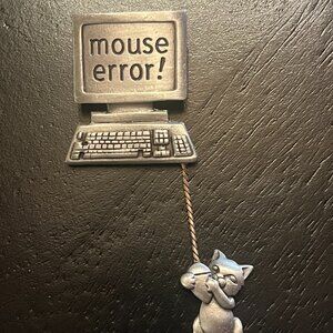Vintage Cute Computer Pin with Dangling Mouse and Text Signed JJ Y2K